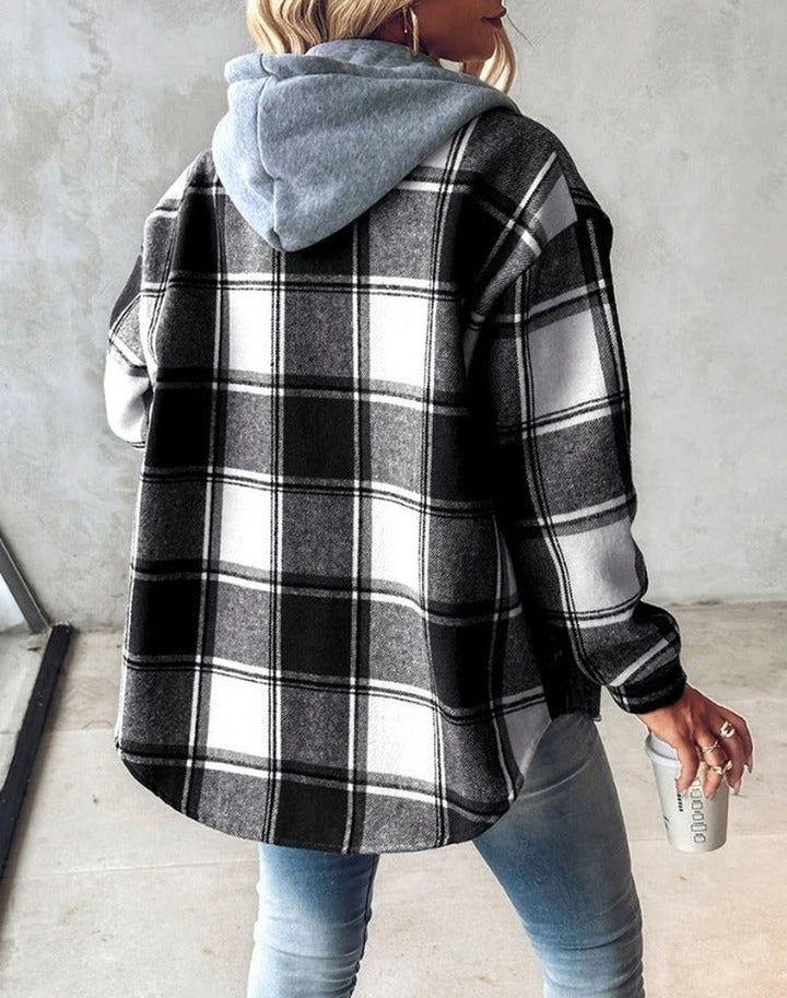 Check Print Hoodie with Kangaroo Pocket