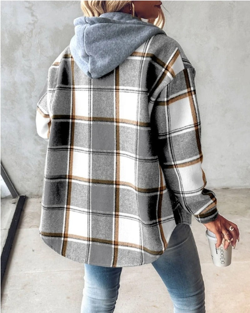 Check Print Hoodie with Kangaroo Pocket