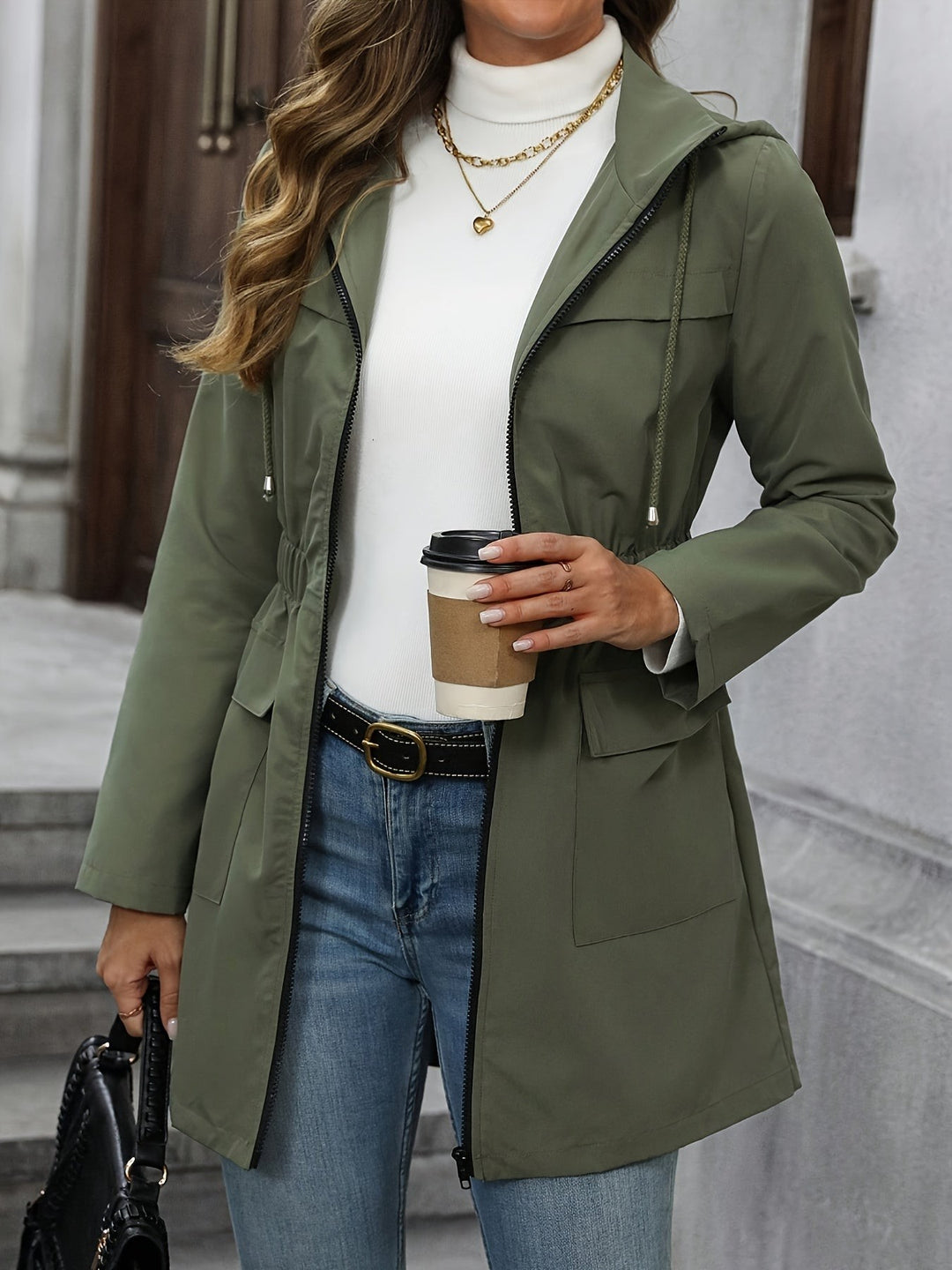 Hooded Utility Jacket with Drawstring Waist for Women — Gwyneira, image 3