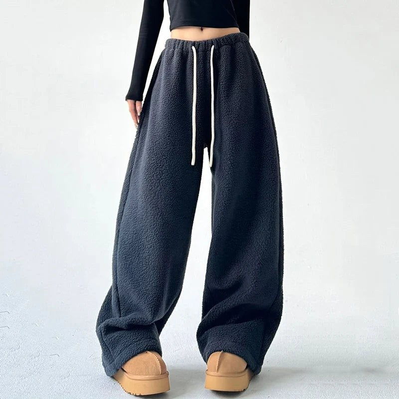 Oversized Wide Leg Fleece Joggers — Hermione, Navy Blue