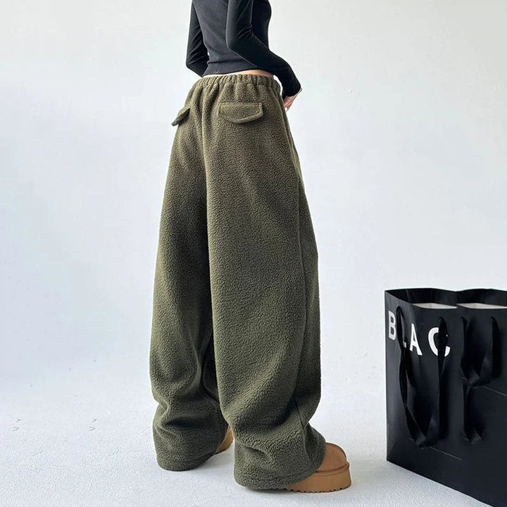 Oversized Wide Leg Fleece Joggers — Hermione, Brown