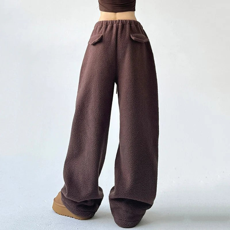 Oversized Wide Leg Fleece Joggers — Hermione, Brown