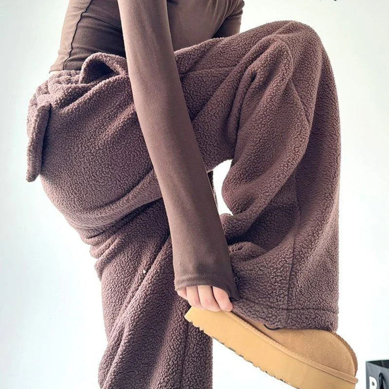 Oversized Wide Leg Fleece Joggers — Hermione, Brown