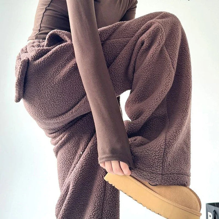 Oversized Wide Leg Fleece Joggers — Hermione, Brown