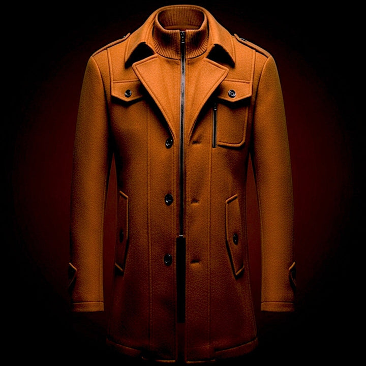 Wool Officer Coat with Stand Collar — Humphrey, Burnt Orange
