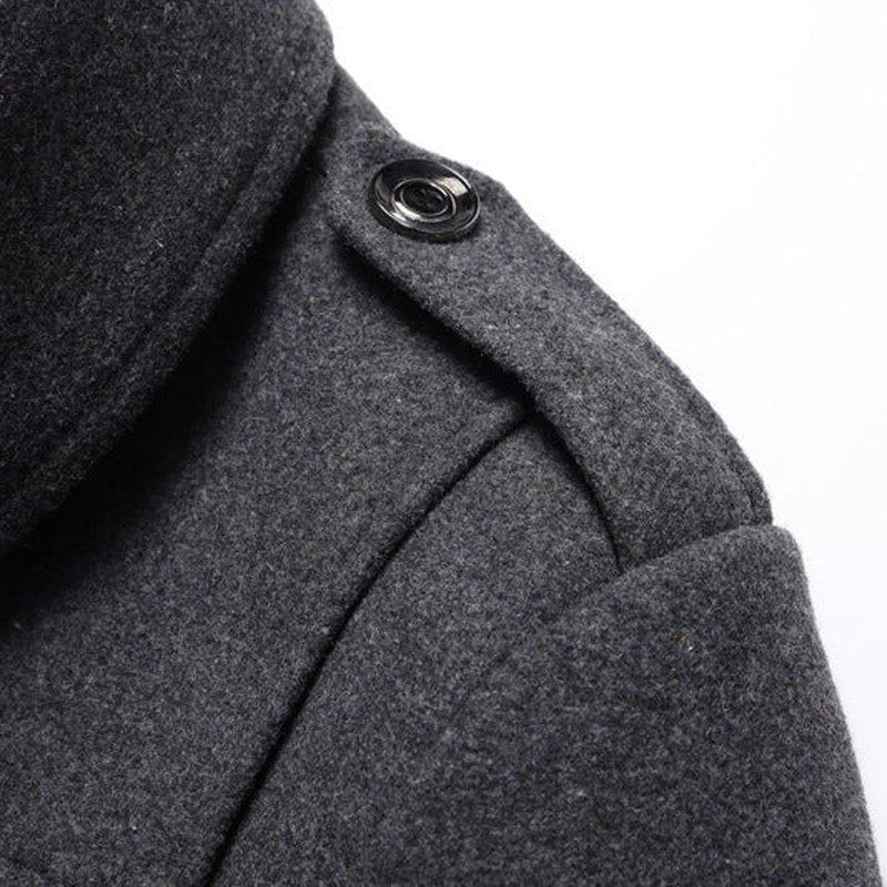 Wool Officer Coat with Stand Collar — Humphrey, Charcoal