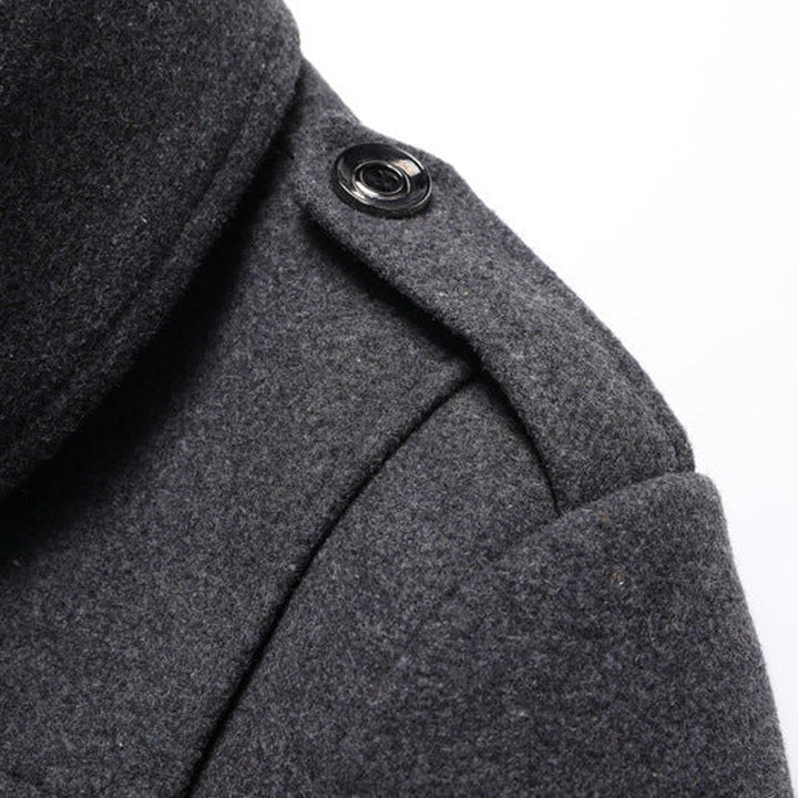 Wool Officer Coat with Stand Collar — Humphrey, Charcoal
