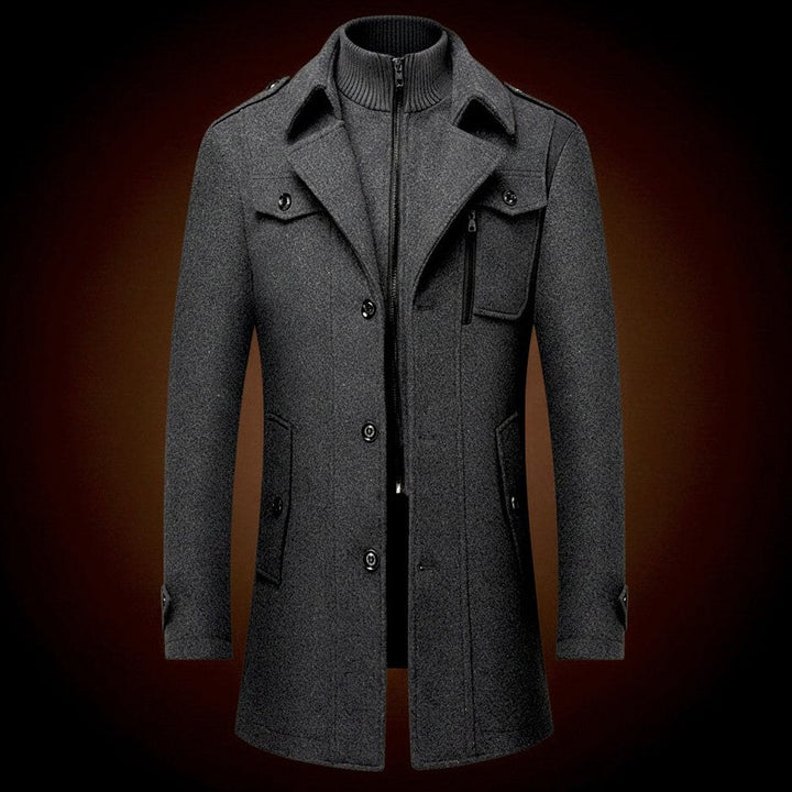 Wool Officer Coat with Stand Collar — Humphrey, Charcoal