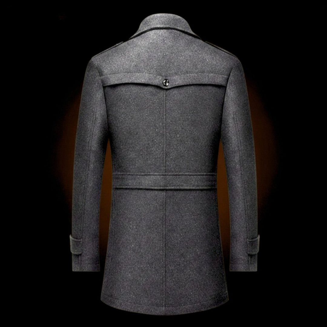 Wool Officer Coat with Stand Collar — Humphrey, Charcoal