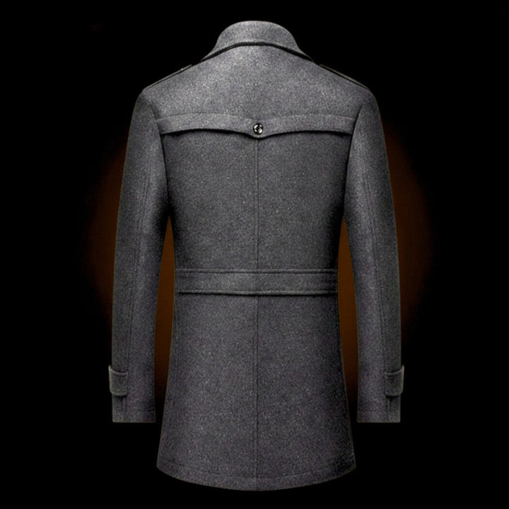Wool Officer Coat with Stand Collar — Humphrey, Charcoal