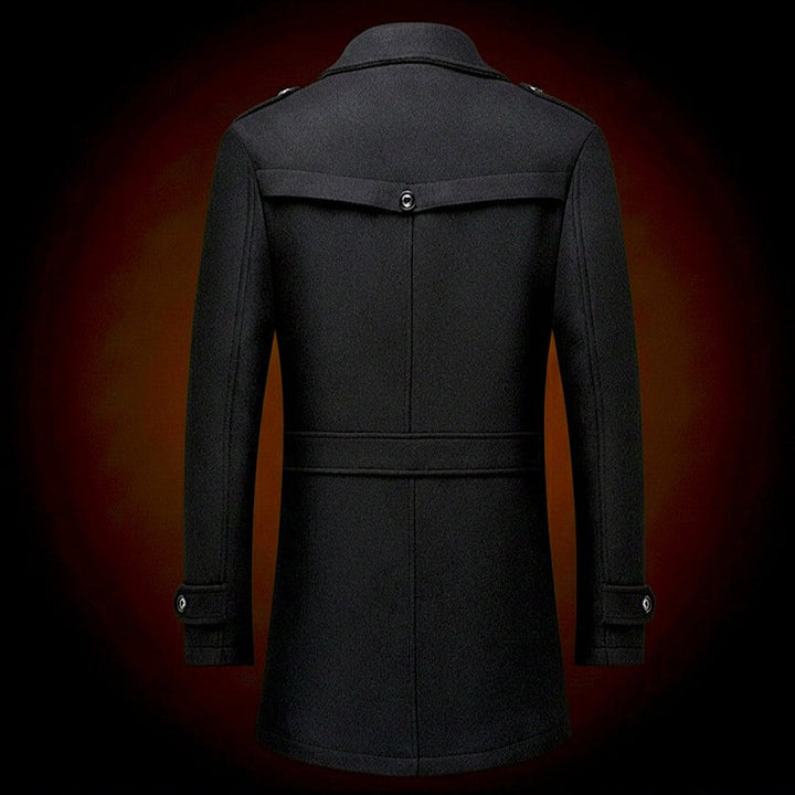 Wool Officer Coat with Stand Collar — Humphrey, Charcoal