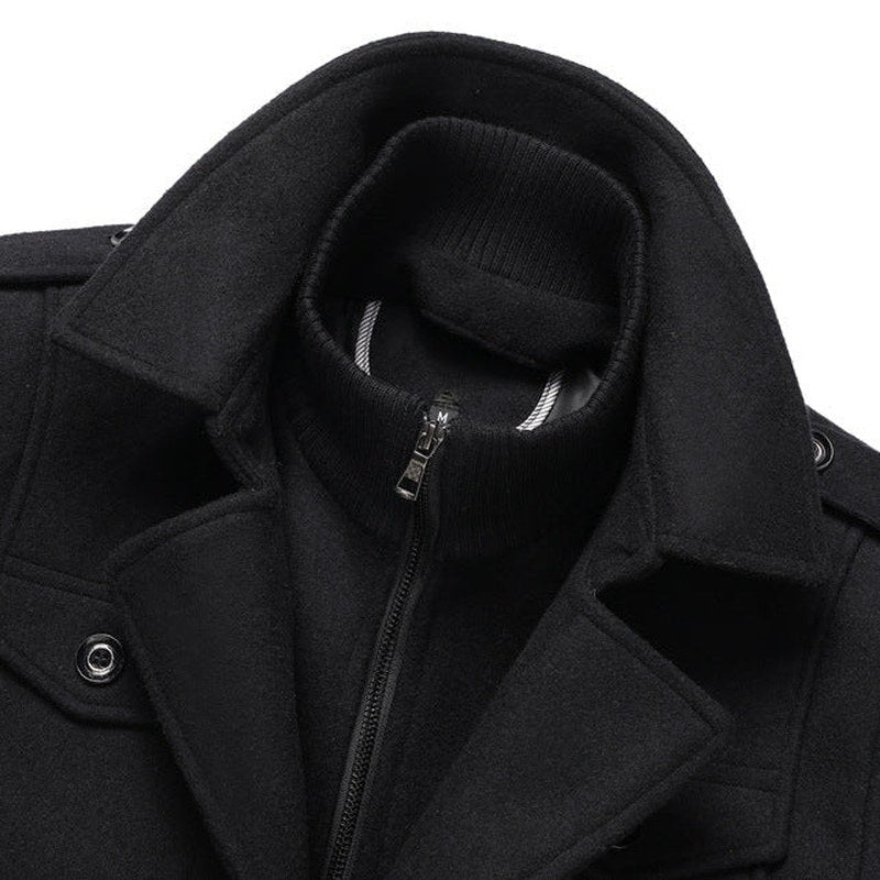 Wool Officer Coat with Stand Collar — Humphrey, Charcoal