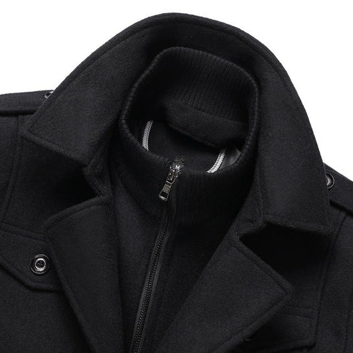 Wool Officer Coat with Stand Collar — Humphrey, Charcoal
