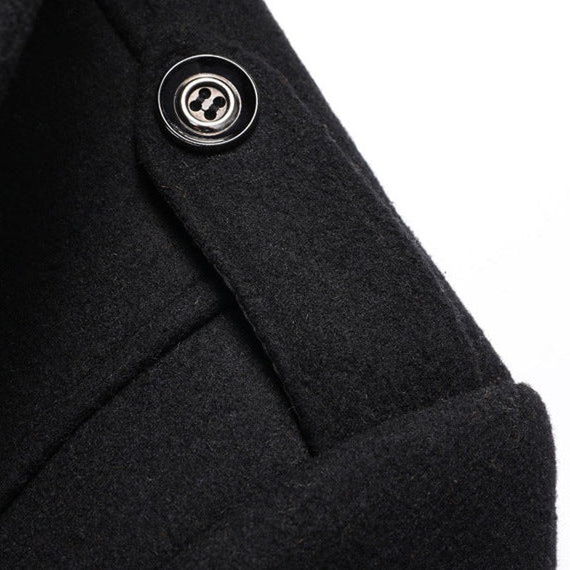 Wool Officer Coat with Stand Collar — Humphrey, Charcoal