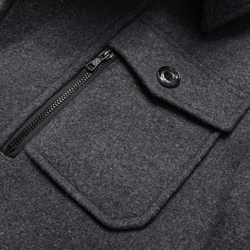 Wool Officer Coat with Stand Collar — Humphrey, Charcoal