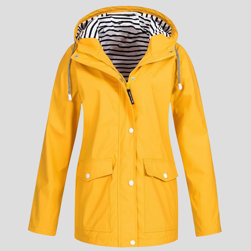 Hooded Waterproof Jacket with Striped Lining for Women — Hywela, image 1