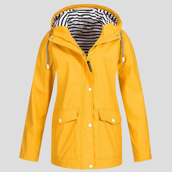 Hooded Waterproof Jacket with Striped Lining for Women — Hywela, image 1