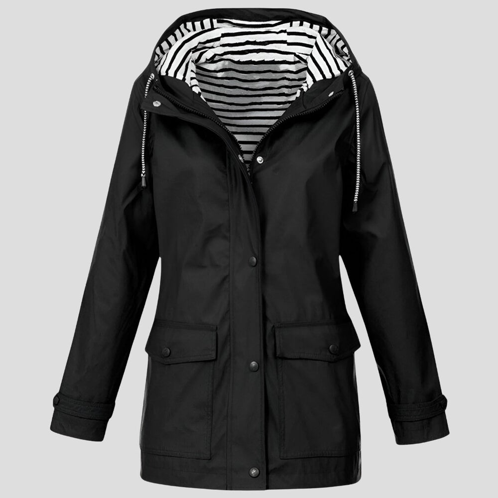 Hooded Waterproof Jacket with Striped Lining for Women — Hywela, image 2