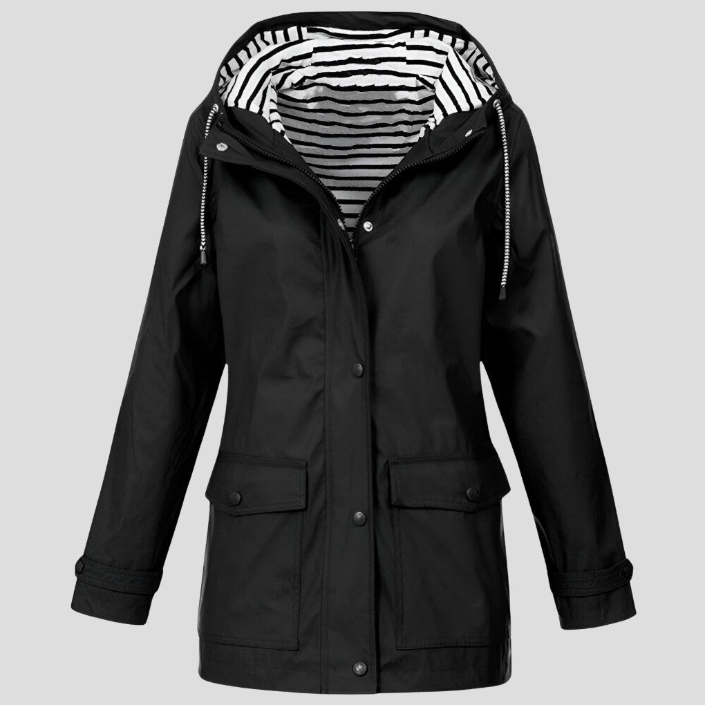 Hooded Waterproof Jacket with Striped Lining for Women — Hywela, image 2