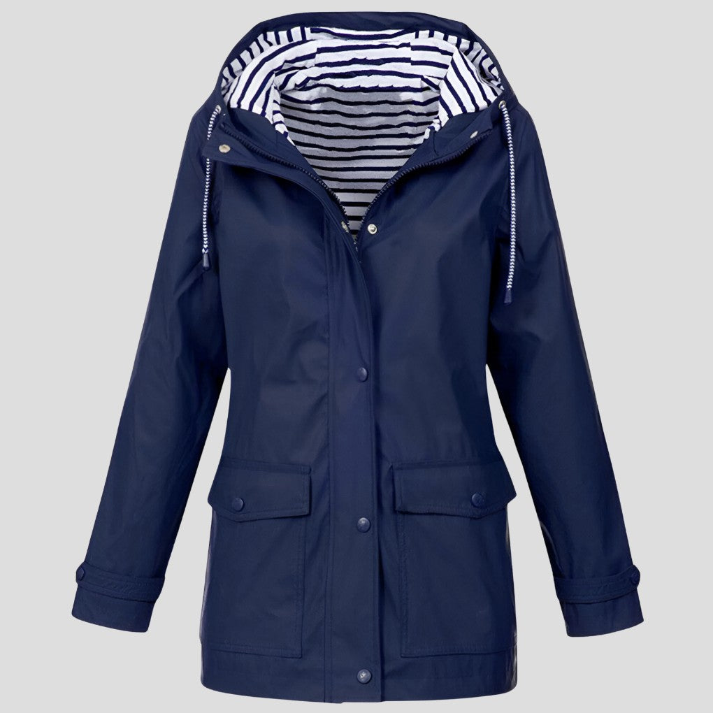 Hooded Waterproof Jacket with Striped Lining for Women — Hywela, image 3