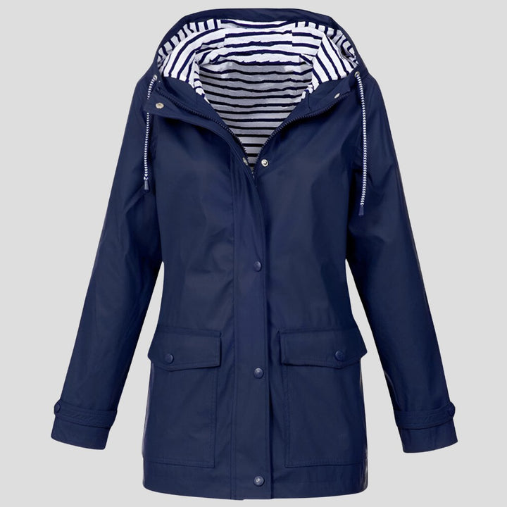 Hooded Waterproof Jacket with Striped Lining for Women — Hywela, image 3