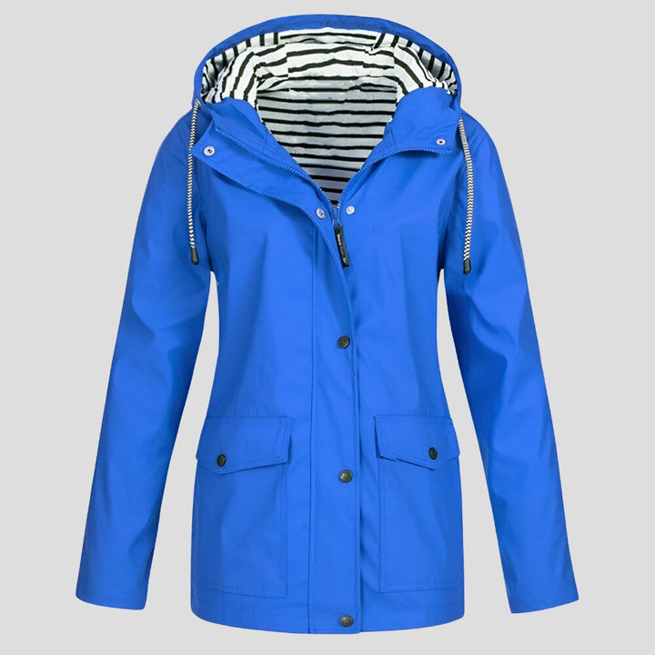 Hooded Waterproof Jacket with Striped Lining for Women — Hywela, image 4