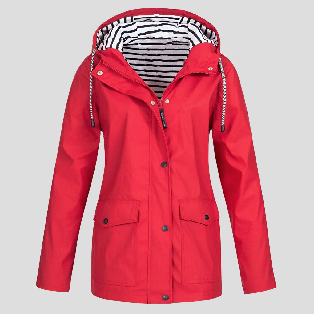 Hooded Waterproof Jacket with Striped Lining for Women — Hywela, image 5