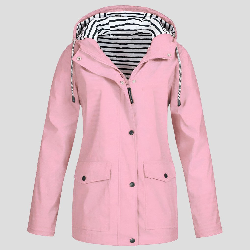 Hooded Waterproof Jacket with Striped Lining for Women — Hywela, image 6