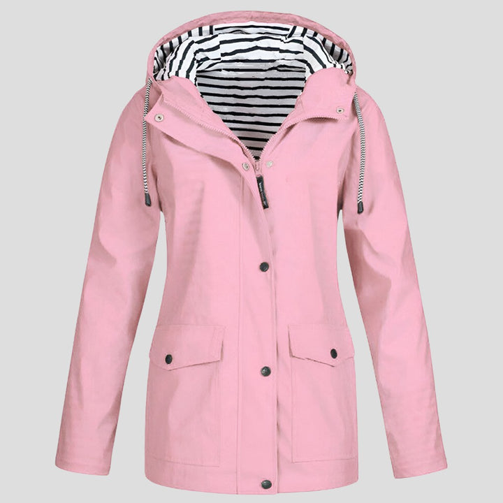 Hooded Waterproof Jacket with Striped Lining for Women — Hywela, image 6