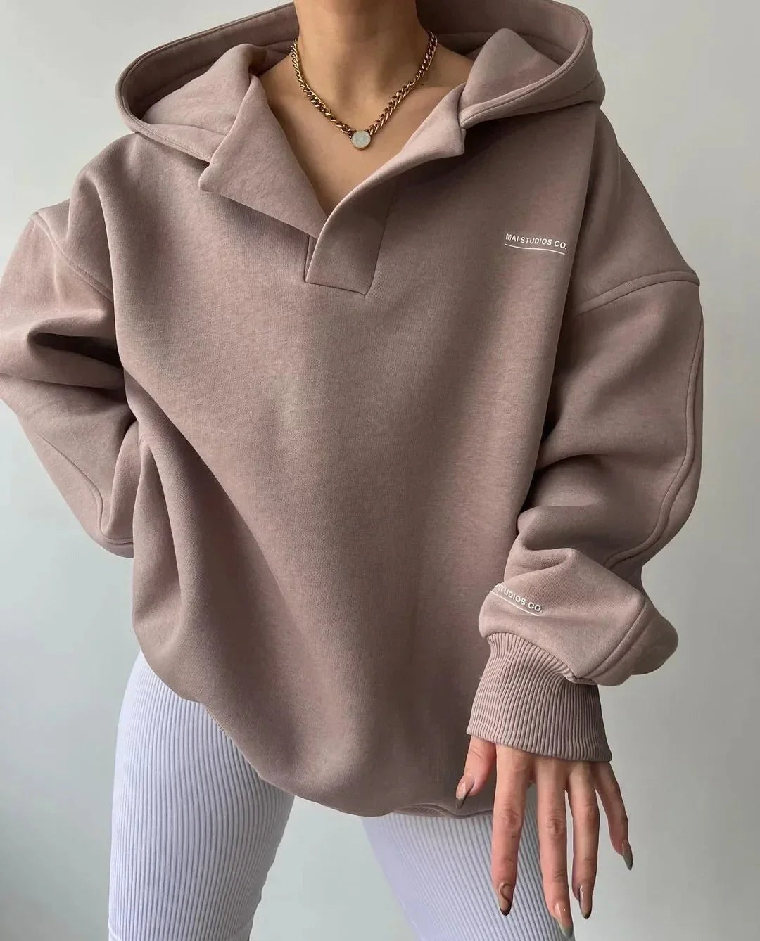 Oversized Hoodie with Open V Neckline