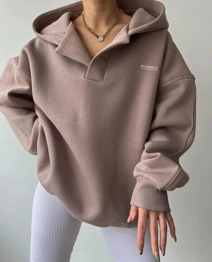 Oversized Hoodie with Open V Neckline