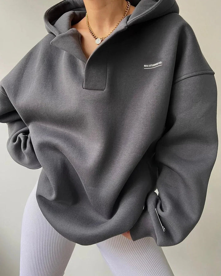 Oversized Hoodie with Open V Neckline