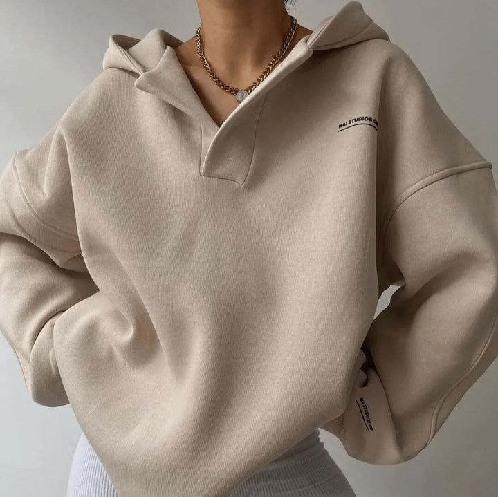 Oversized Hoodie with Open V Neckline