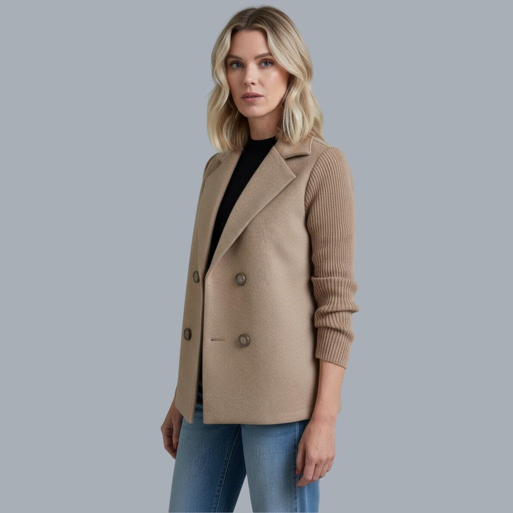 Ribbed Sleeve Double Breasted Blazer for Women — Ilid, image 2