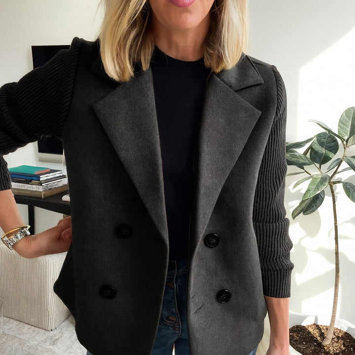 Ribbed Sleeve Double Breasted Blazer for Women — Ilid, image 6