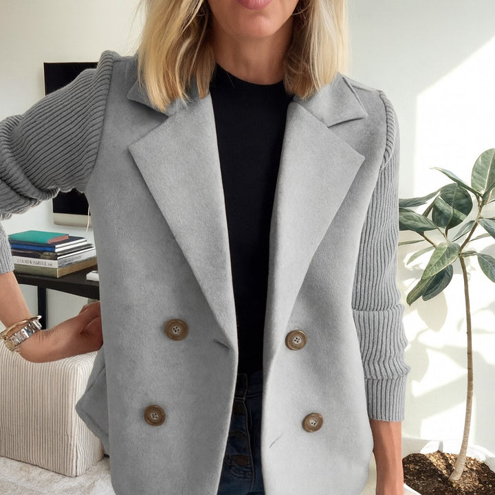Ribbed Sleeve Double Breasted Blazer for Women — Ilid, image 7