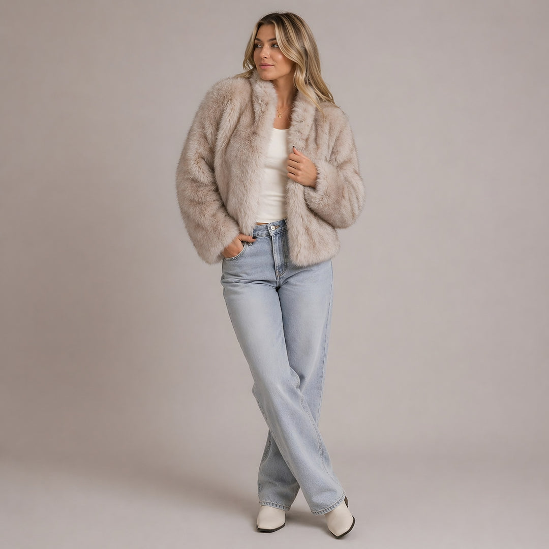 Cropped Faux Fur Jacket for Women — Isabelle, Taupe