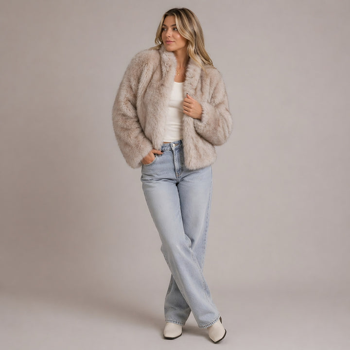 Cropped Faux Fur Jacket for Women — Isabelle, Taupe