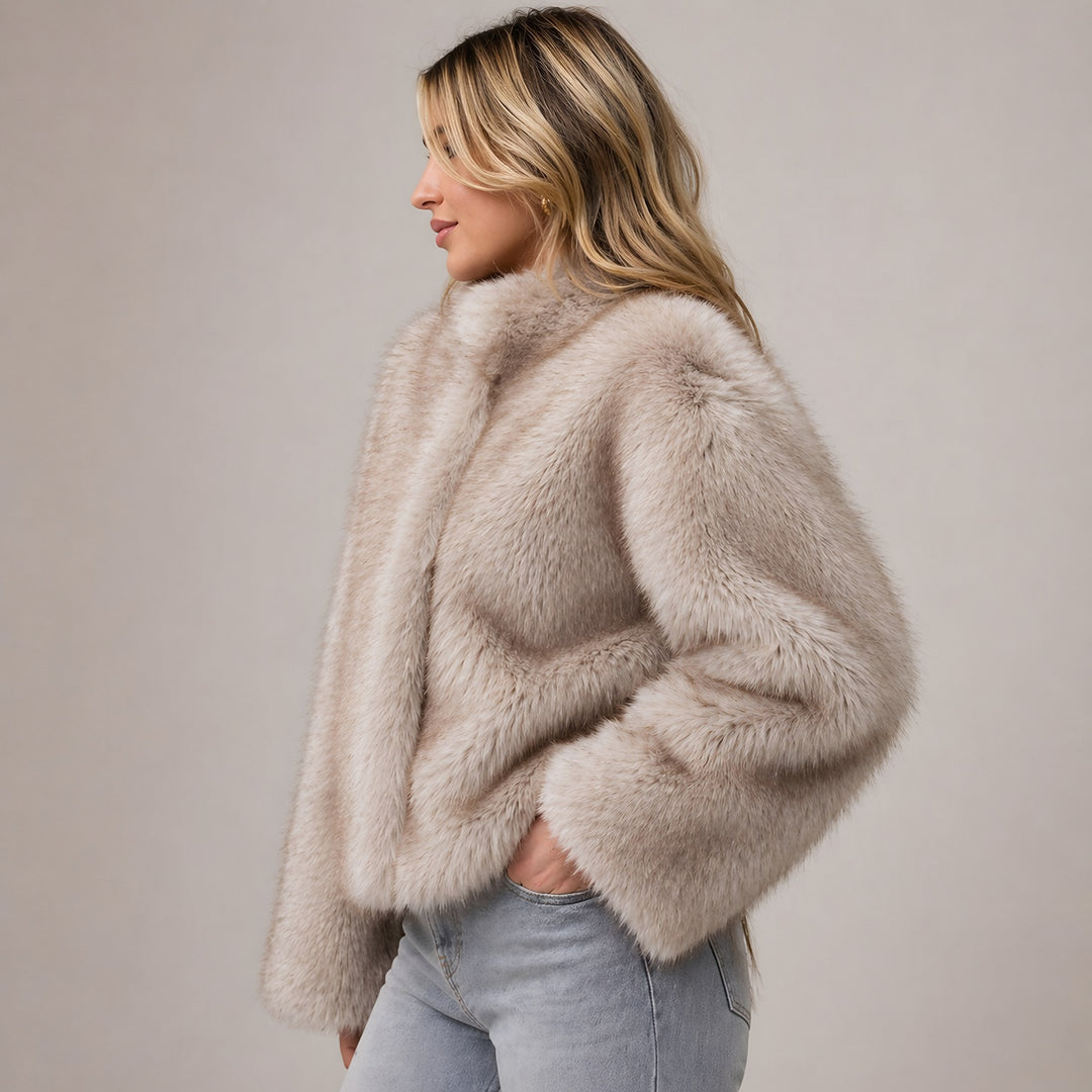 Cropped Faux Fur Jacket for Women — Isabelle, Taupe
