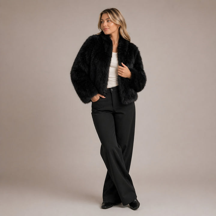 Cropped Faux Fur Jacket for Women — Isabelle, Black