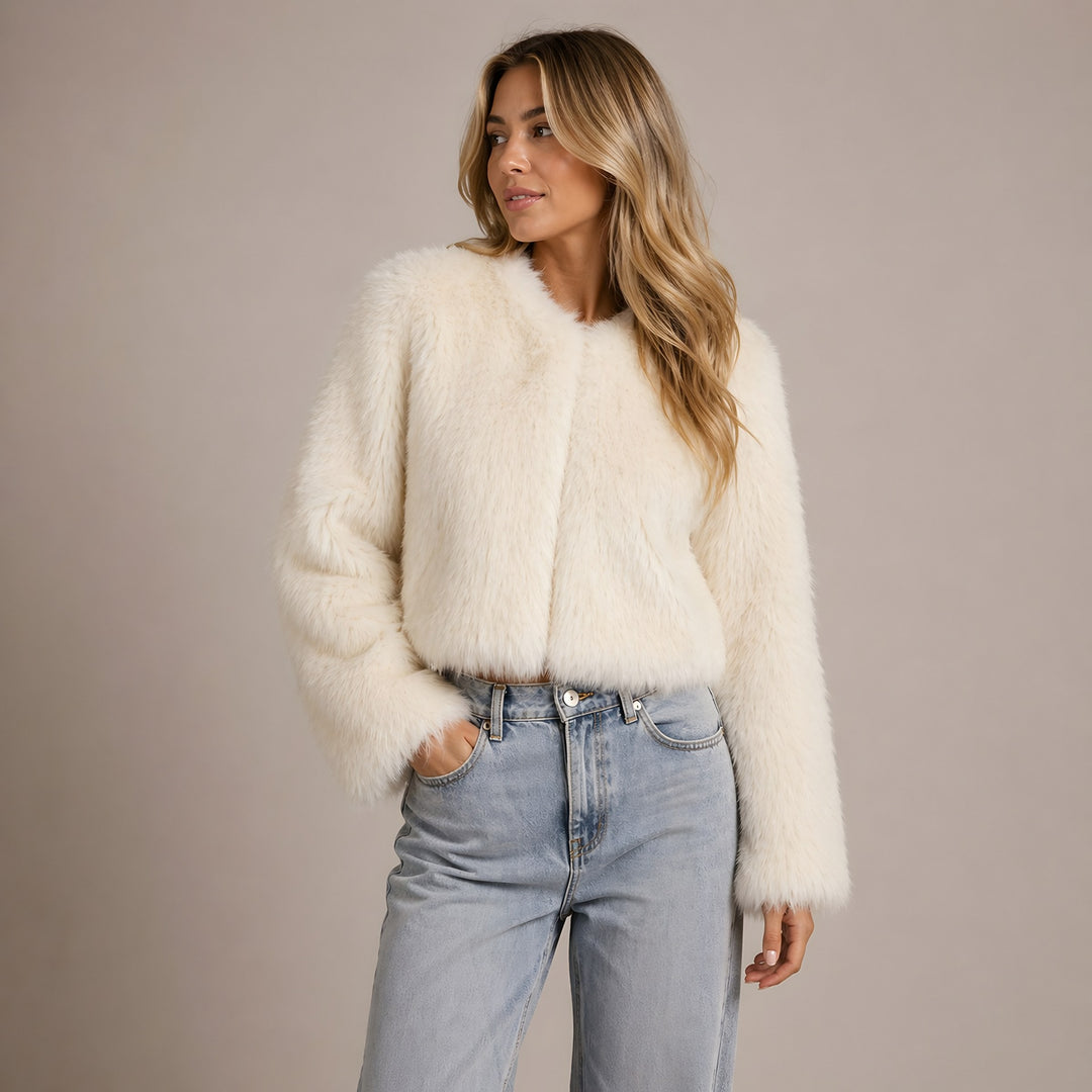 Cropped Faux Fur Jacket for Women — Isabelle, Cream