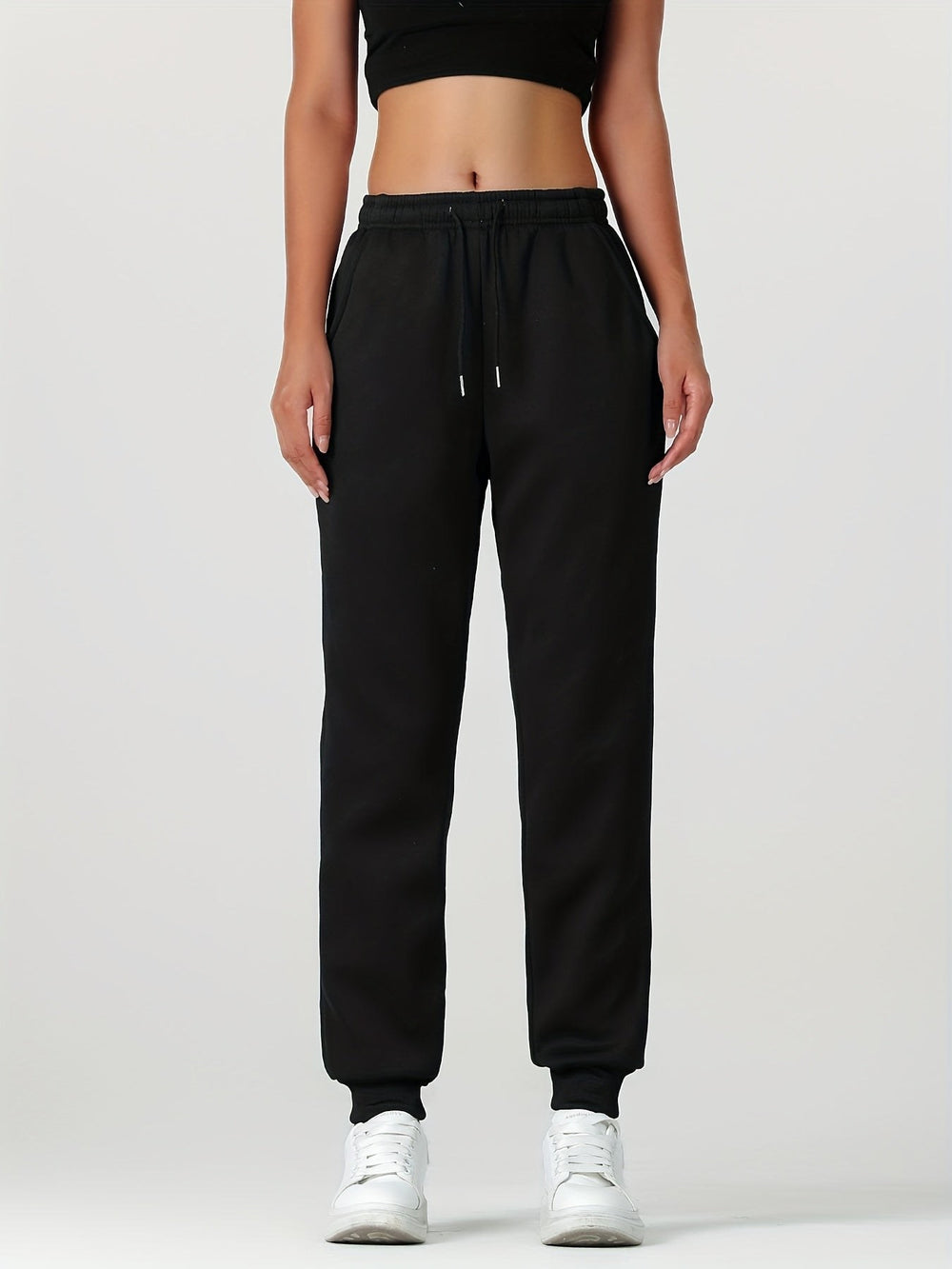 Fleece Lined Cuffed Joggers — Juliet, Dark Brown
