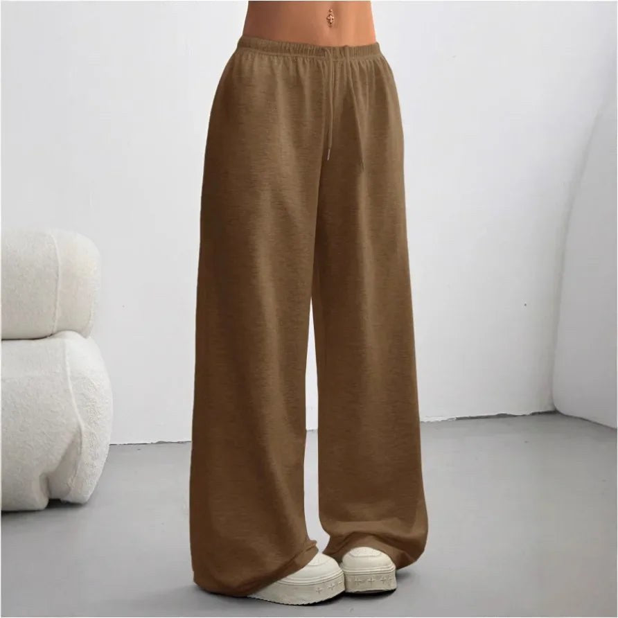 Wide Leg Joggers with Elasticated Waist — Katherine, Dark Brown