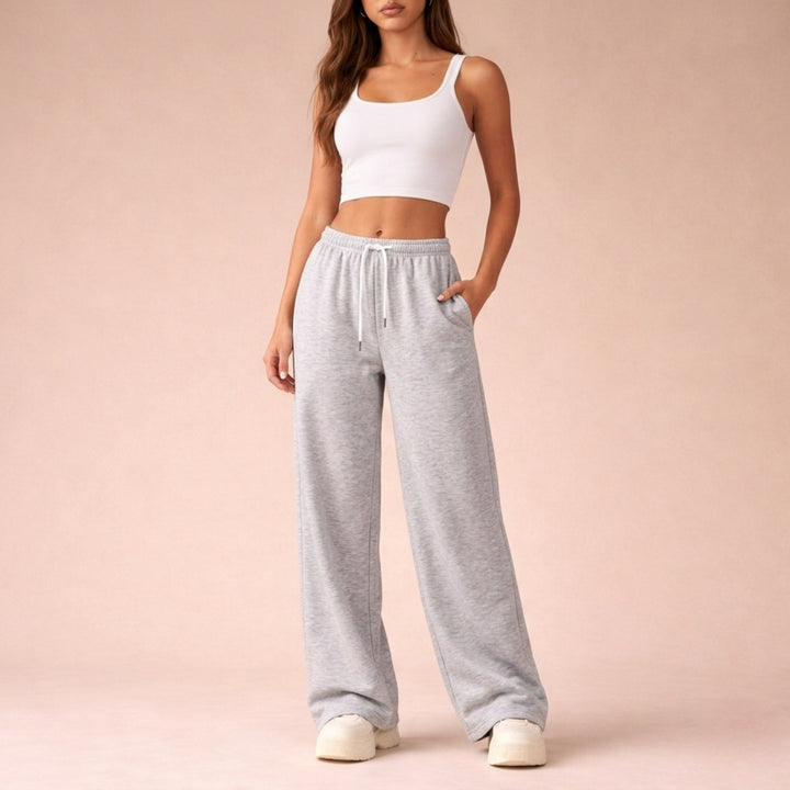 Wide Leg Joggers with Elasticated Waist — Katherine, White