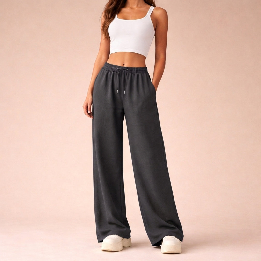 Wide Leg Joggers with Elasticated Waist — Katherine, White