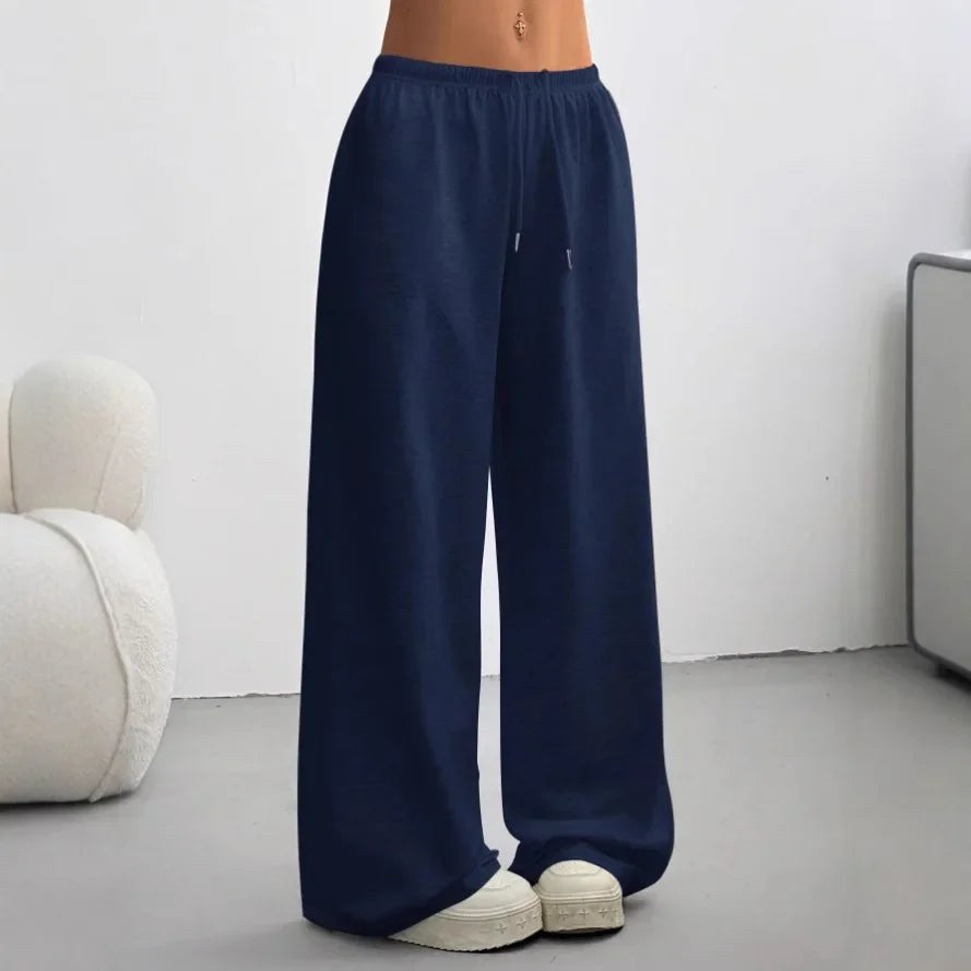 Wide Leg Joggers with Elasticated Waist — Katherine, Navy Blue