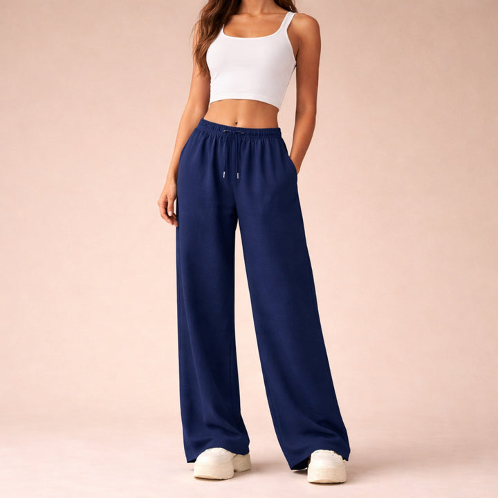 Wide Leg Joggers with Elasticated Waist — Katherine, White