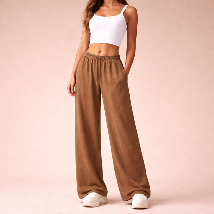 Wide Leg Joggers with Elasticated Waist — Katherine, White
