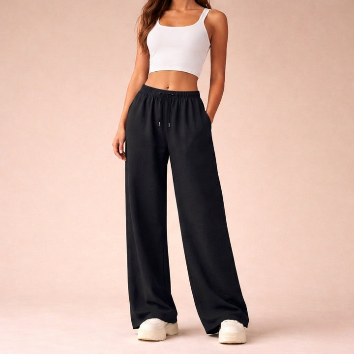 Wide Leg Joggers with Elasticated Waist — Katherine, White