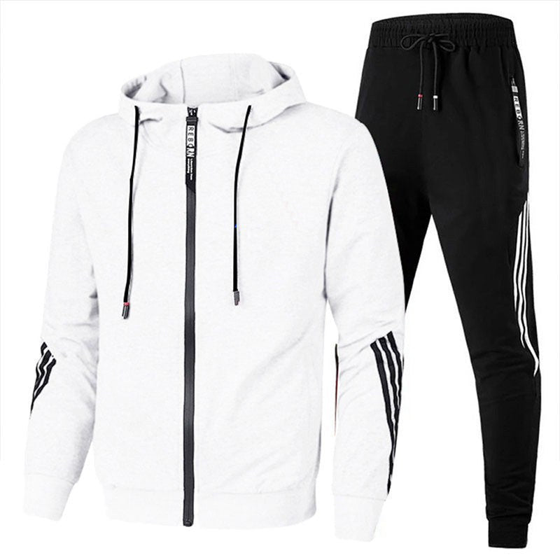 Zip Through Hooded Tracksuit — Laurence, White